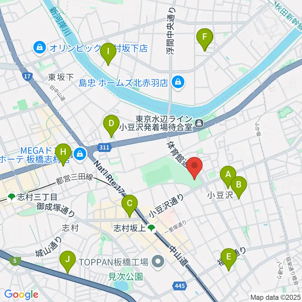 小豆沢体育館周辺のホテル一覧地図