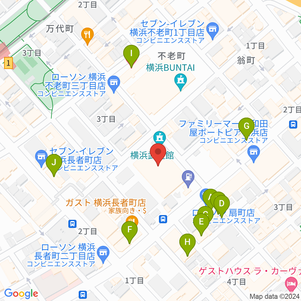 横浜武道館周辺のホテル一覧地図