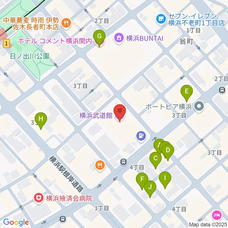 横浜武道館周辺のホテル一覧地図
