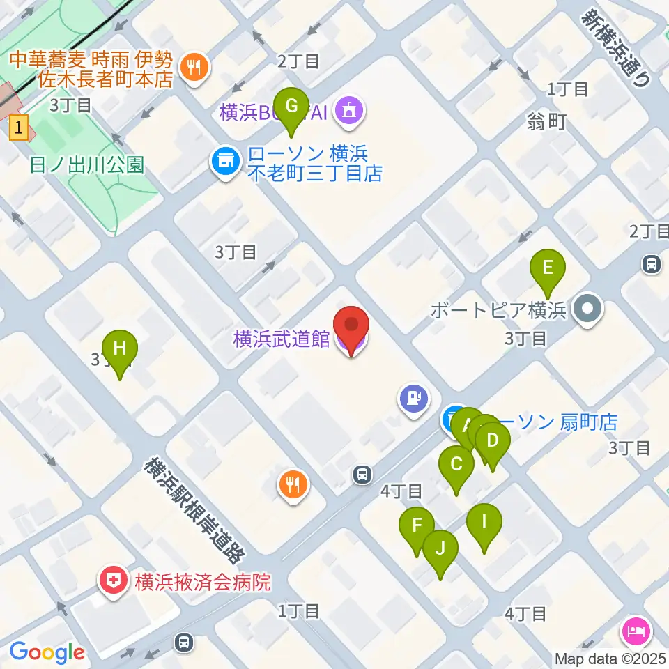 横浜武道館周辺のホテル一覧地図