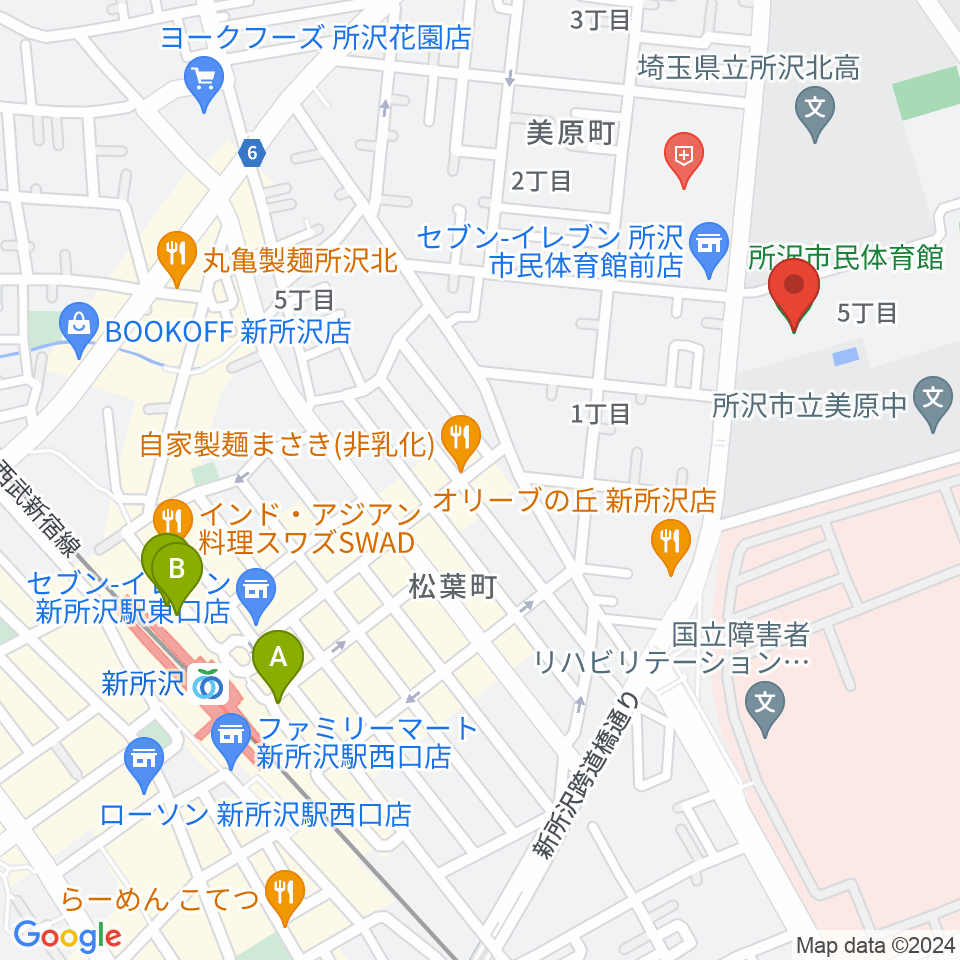 所沢市民体育館周辺のホテル一覧地図