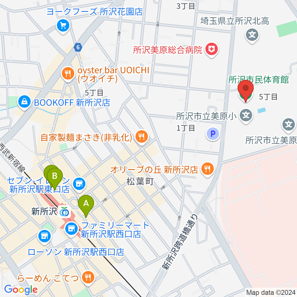 所沢市民体育館周辺のホテル一覧地図