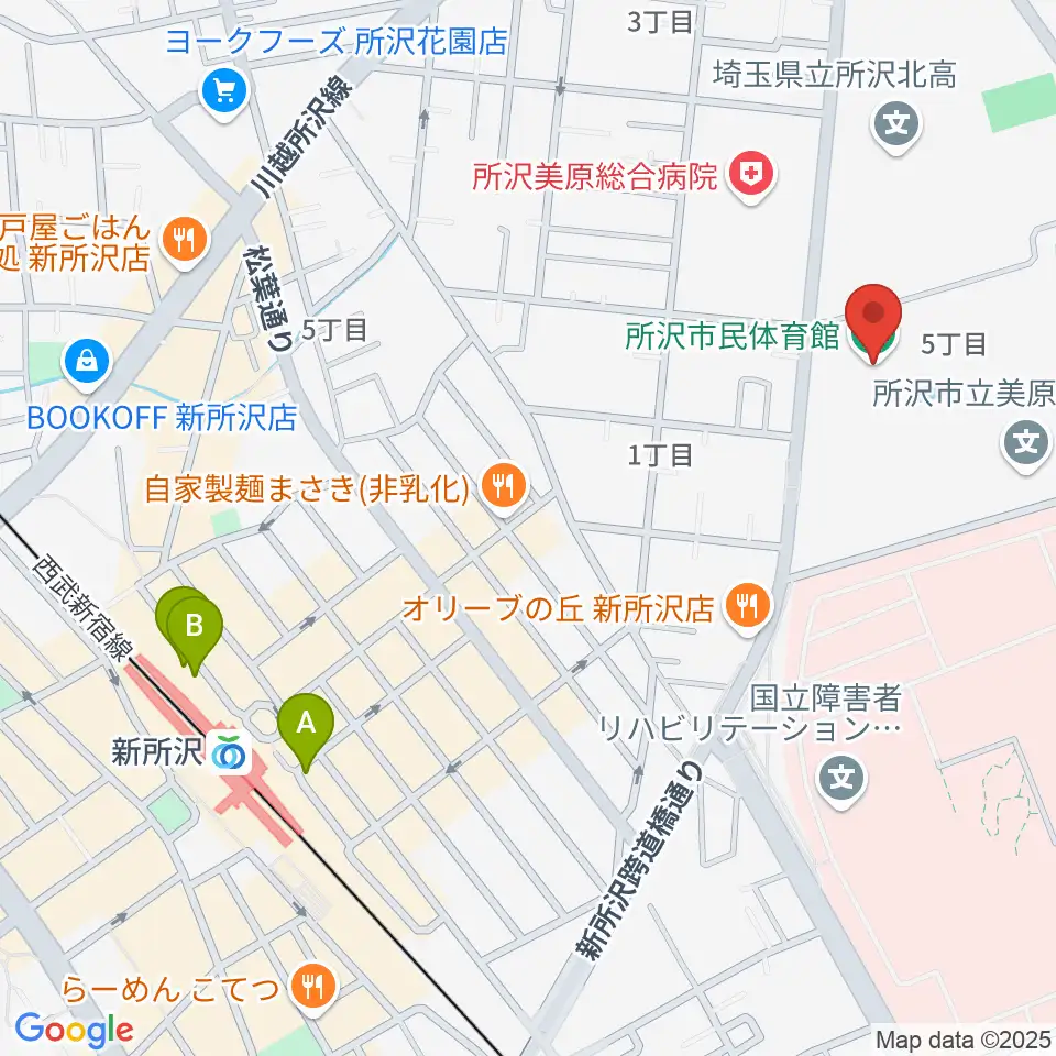 所沢市民体育館周辺のホテル一覧地図