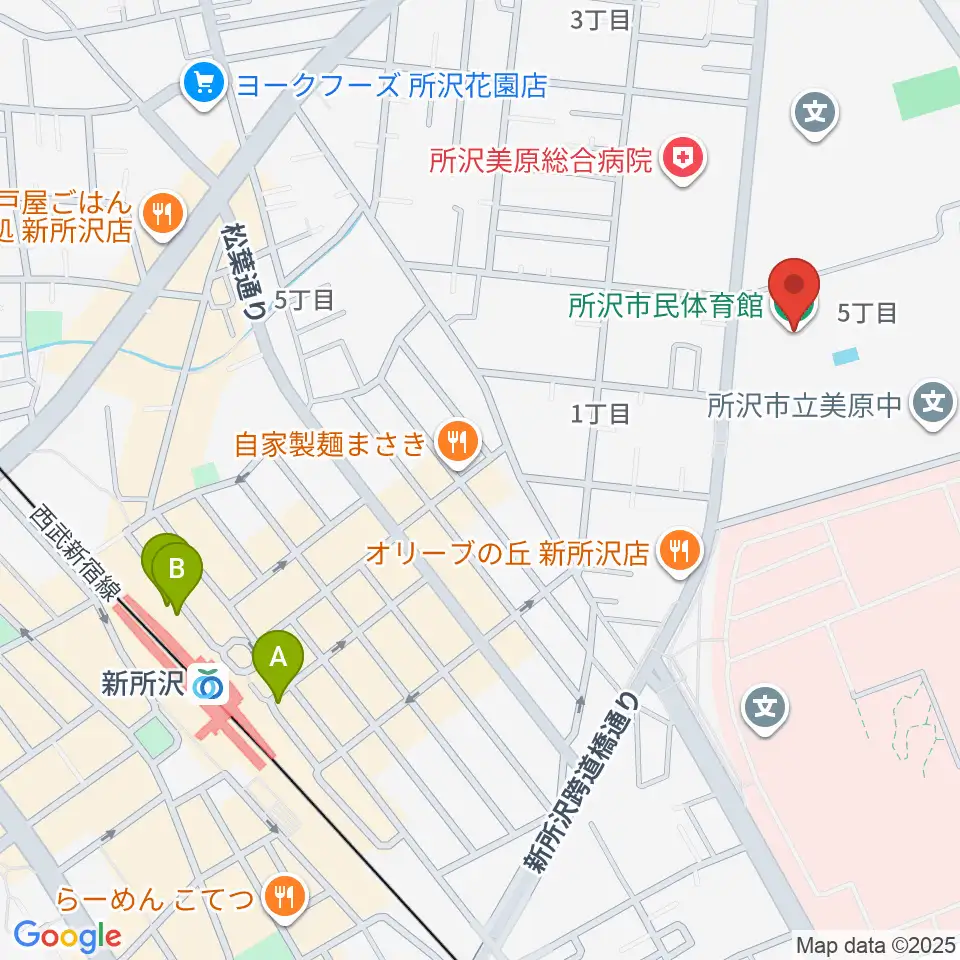 所沢市民体育館周辺のホテル一覧地図