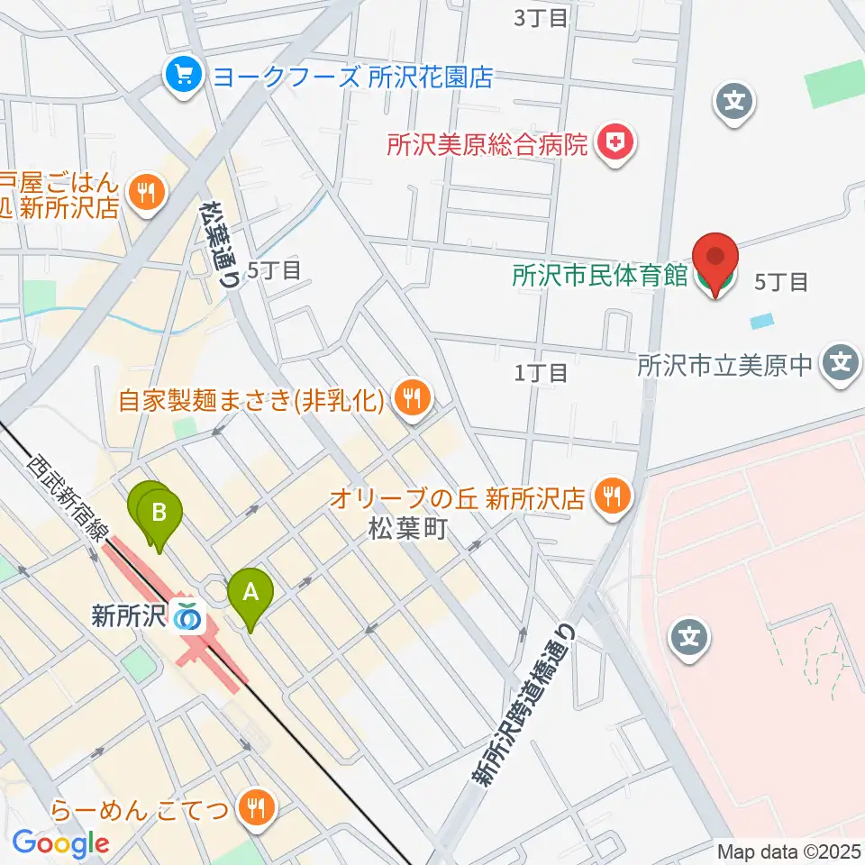 所沢市民体育館周辺のホテル一覧地図