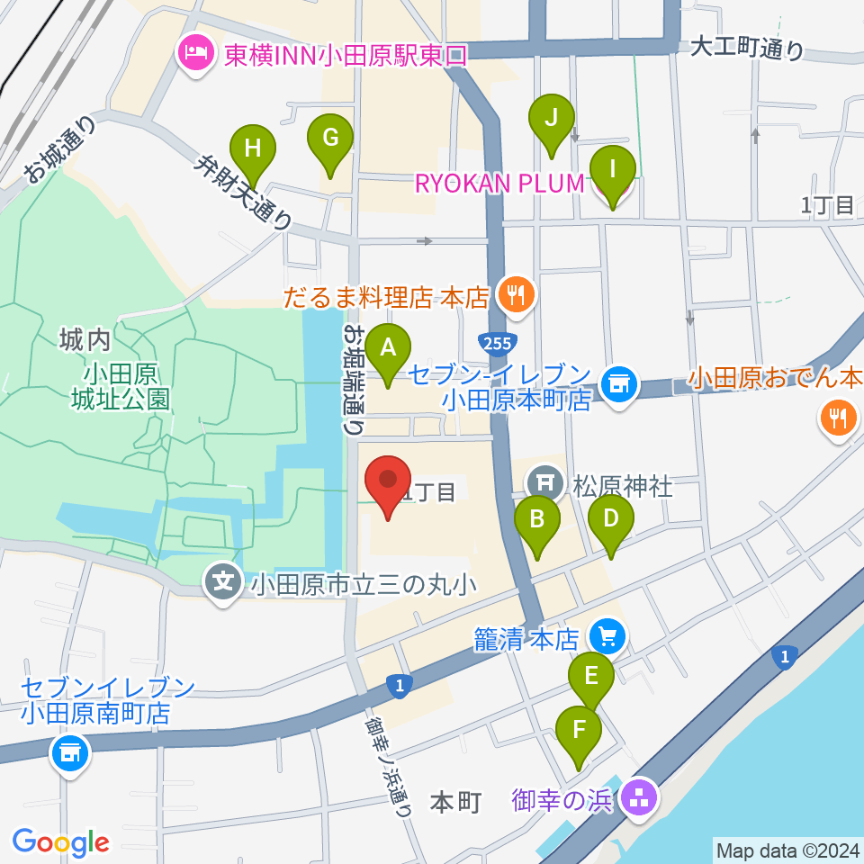 小田原三の丸ホール周辺のホテル一覧地図