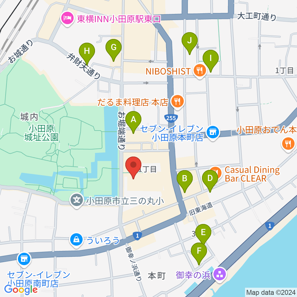 小田原三の丸ホール周辺のホテル一覧地図