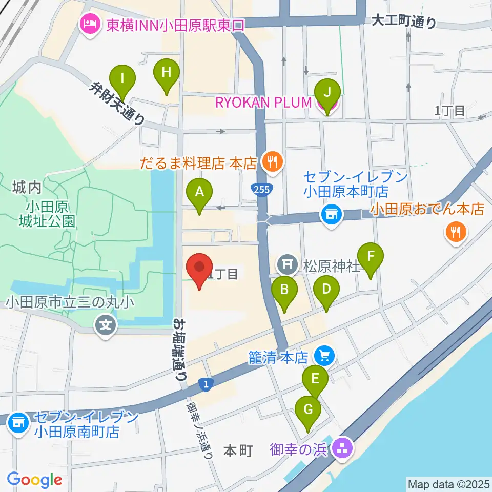小田原三の丸ホール周辺のホテル一覧地図