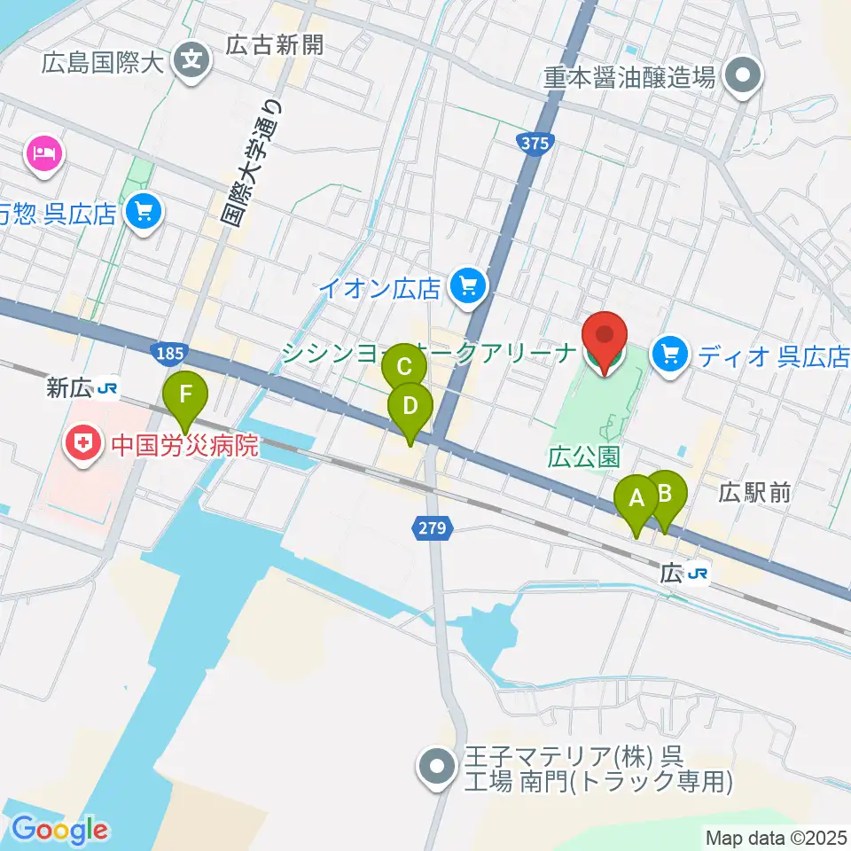 シシンヨーオークアリーナ周辺のホテル一覧地図