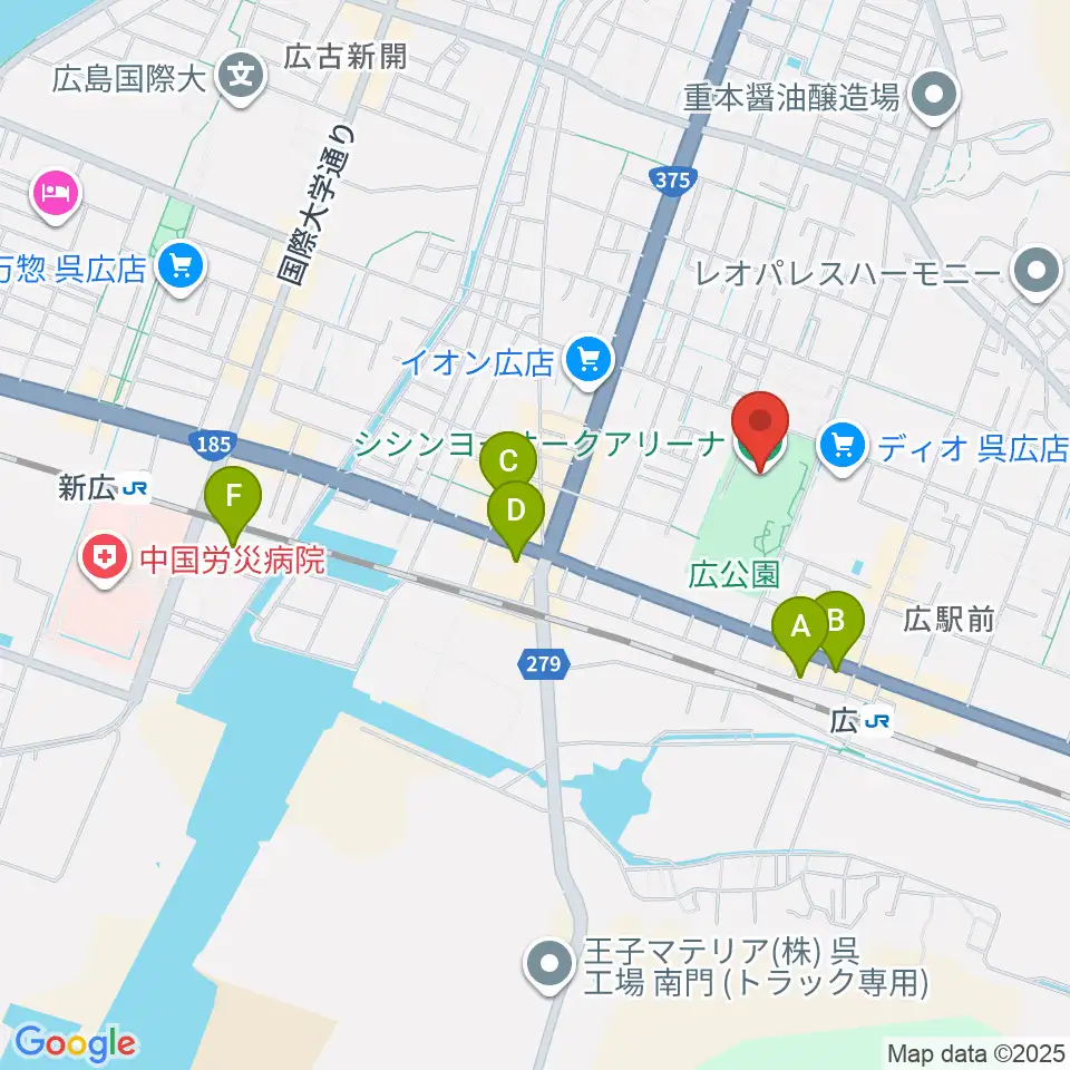 シシンヨーオークアリーナ周辺のホテル一覧地図