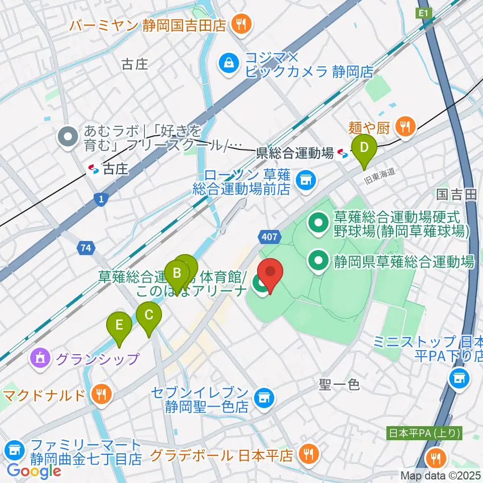 草薙総合運動場体育館周辺のホテル一覧地図