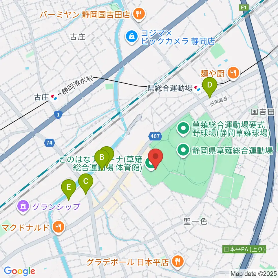 草薙総合運動場体育館周辺のホテル一覧地図