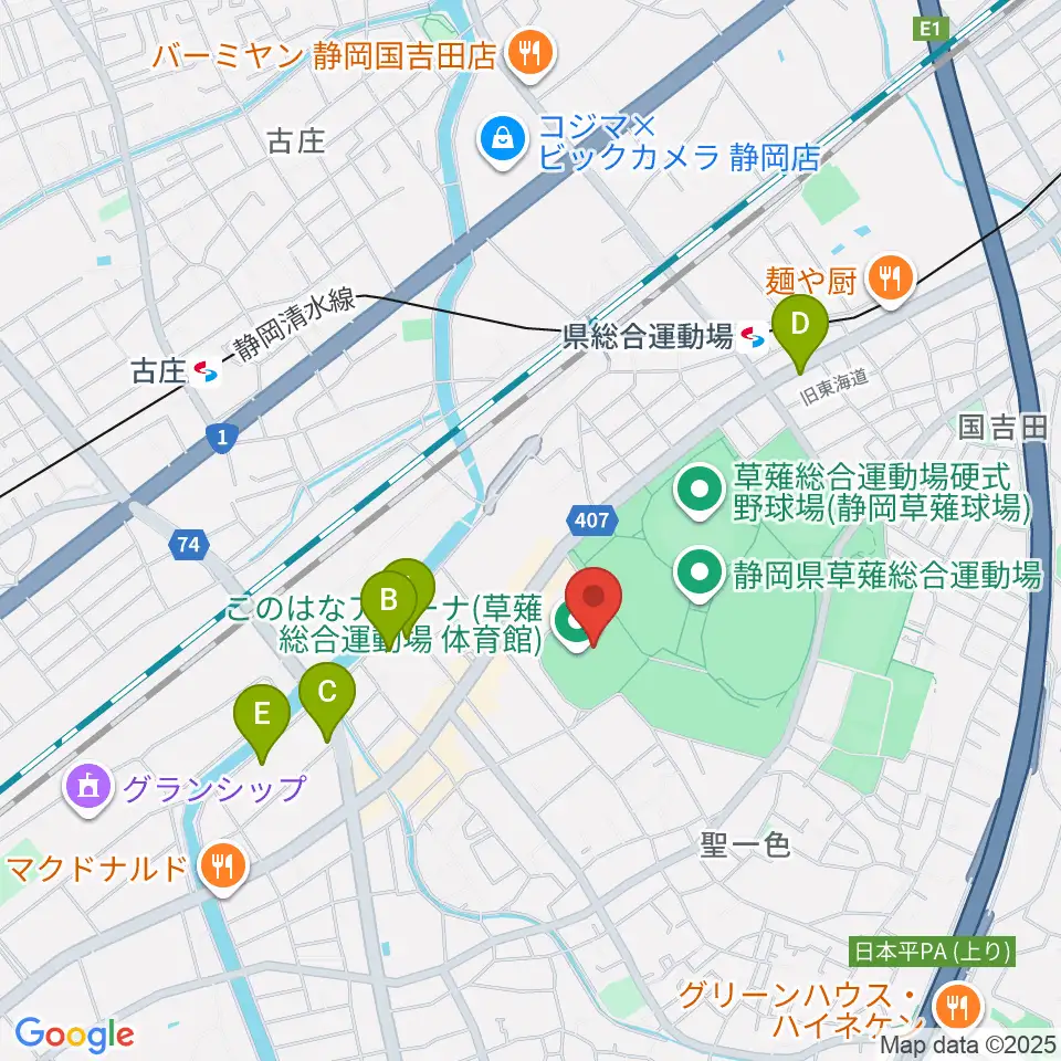 草薙総合運動場体育館周辺のホテル一覧地図