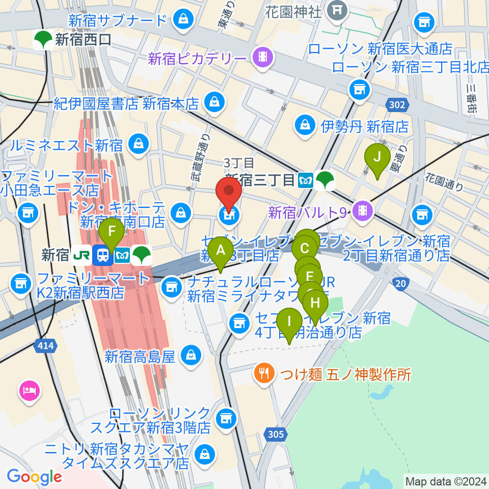 ユニオンレコード新宿周辺のホテル一覧地図