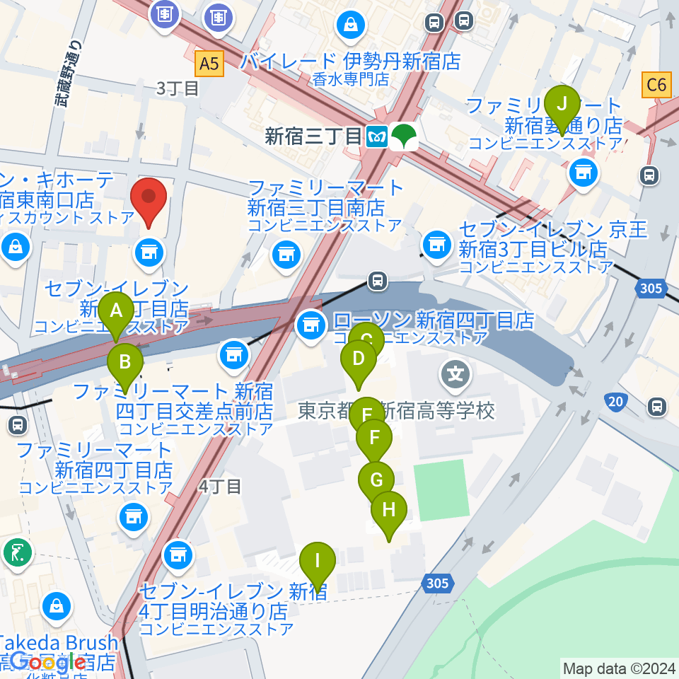 ユニオンレコード新宿周辺のホテル一覧地図