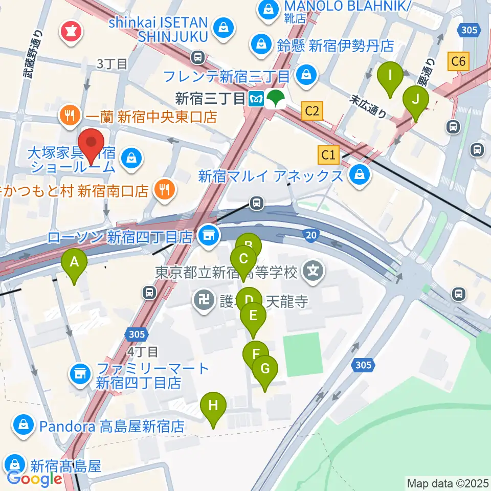 ユニオンレコード新宿周辺のホテル一覧地図