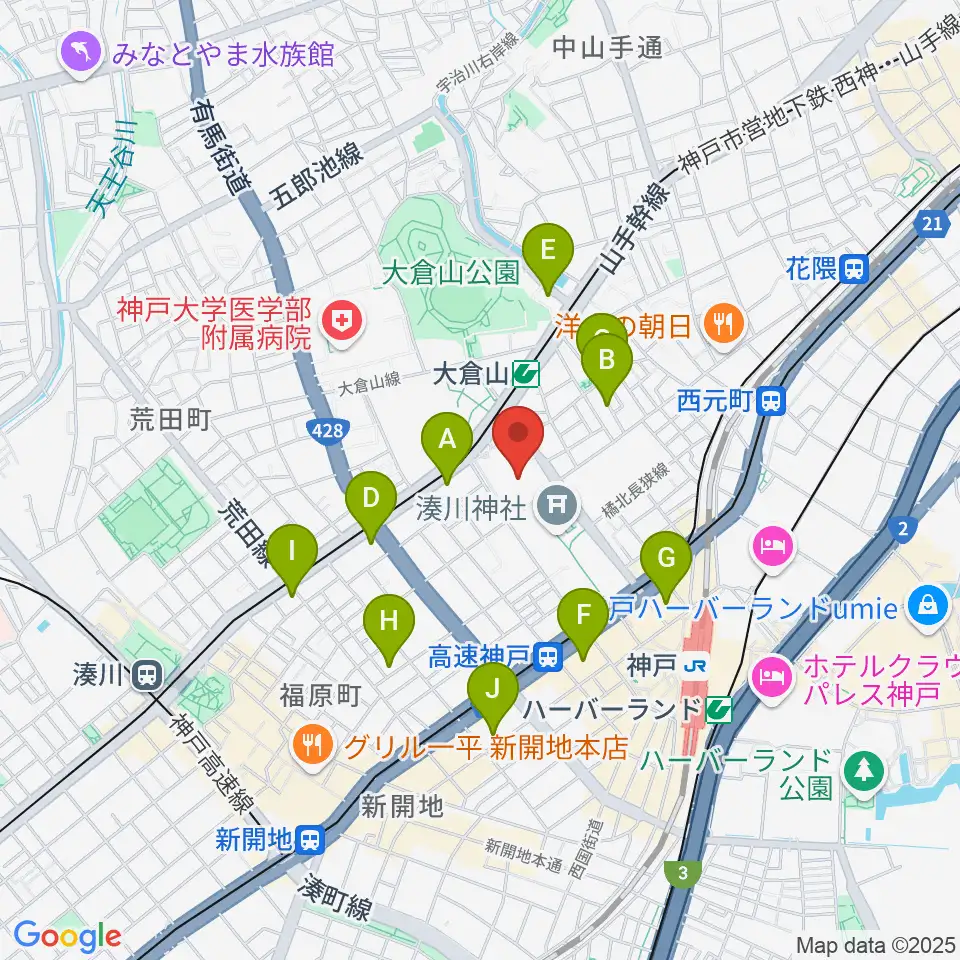 神戸市立中央体育館周辺のホテル一覧地図