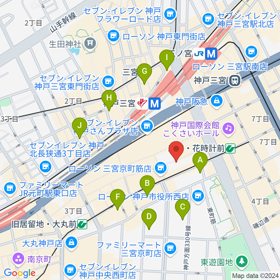 りずむぼっくす三宮店周辺のホテル一覧地図