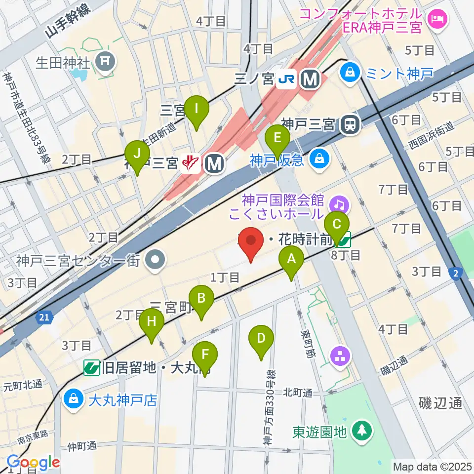 りずむぼっくす三宮店周辺のホテル一覧地図