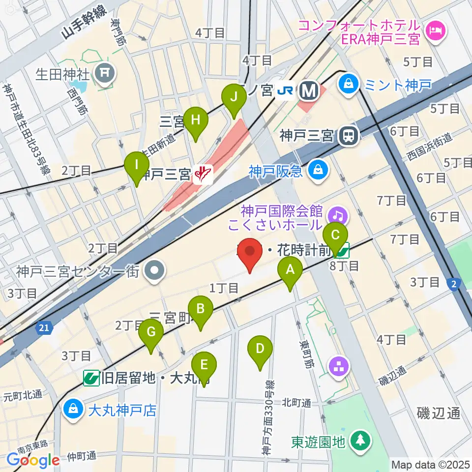 りずむぼっくす三宮店周辺のホテル一覧地図