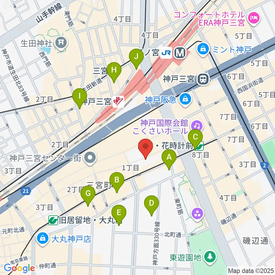りずむぼっくす三宮店周辺のホテル一覧地図