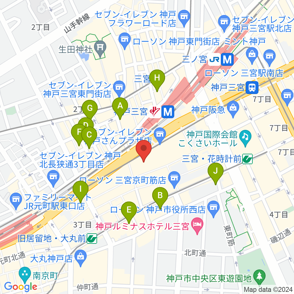 りずむぼっくす三宮ウエスト店周辺のホテル一覧地図