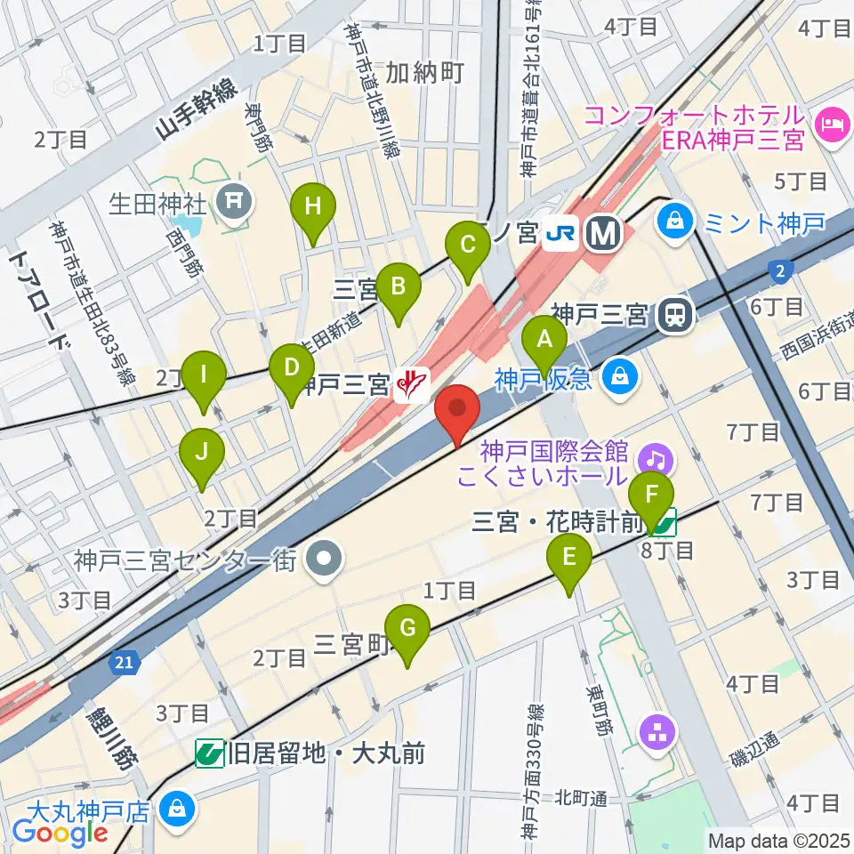 りずむぼっくす三宮ウエスト店周辺のホテル一覧地図