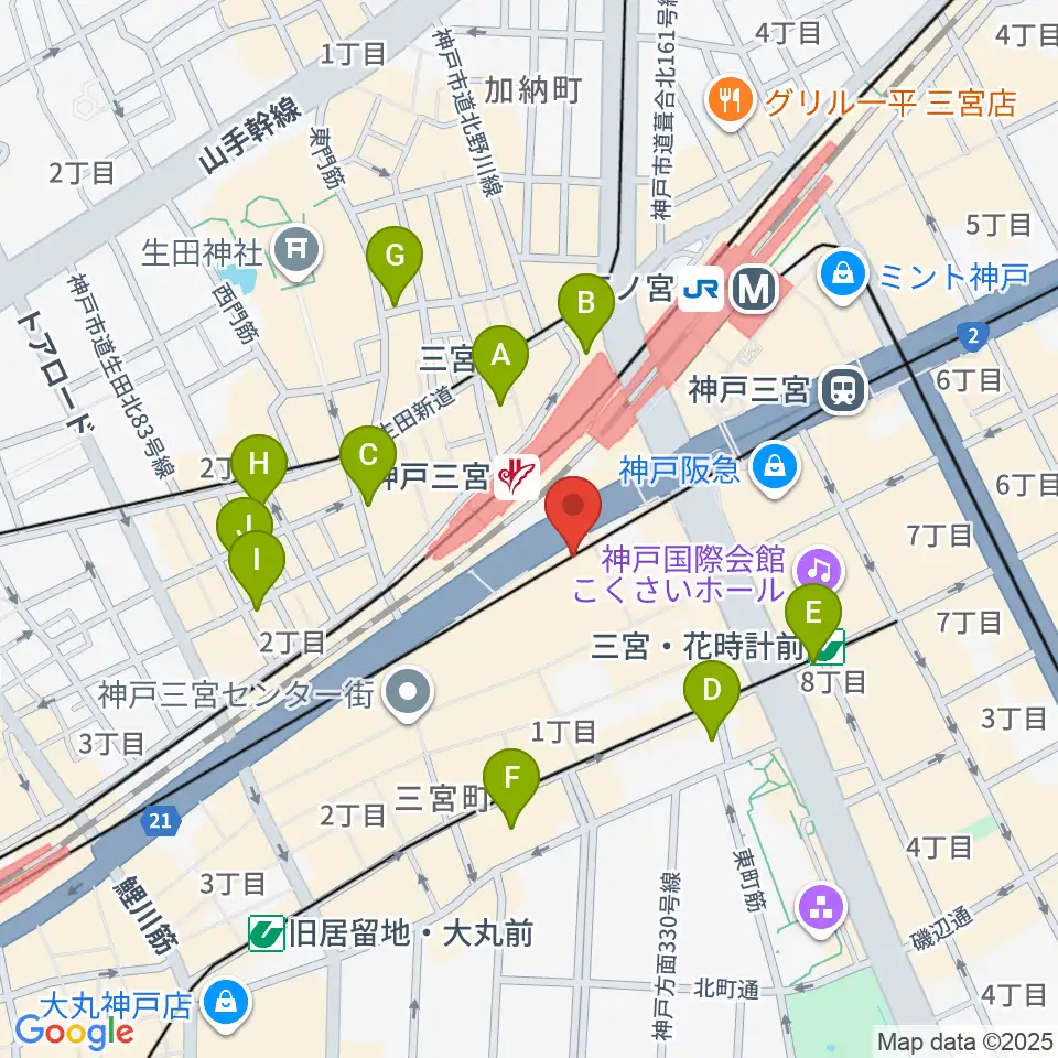 りずむぼっくす三宮ウエスト店周辺のホテル一覧地図