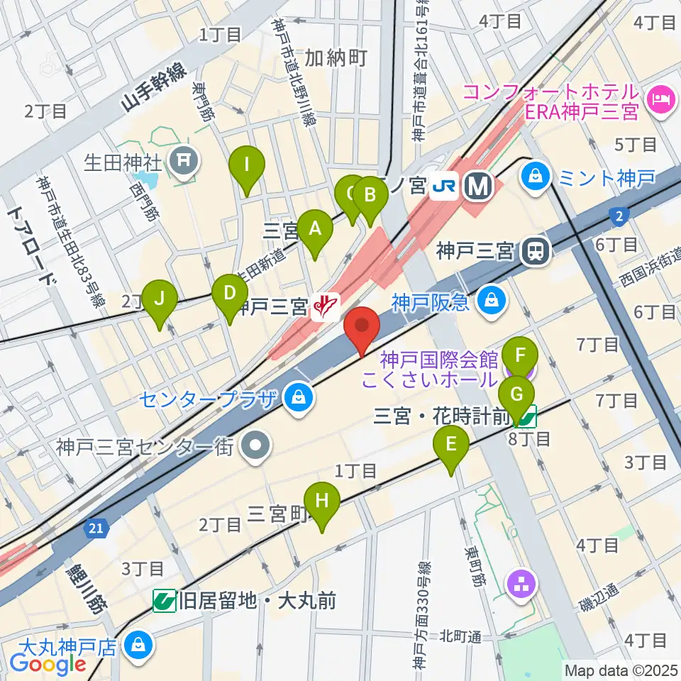 りずむぼっくす三宮ウエスト店周辺のホテル一覧地図
