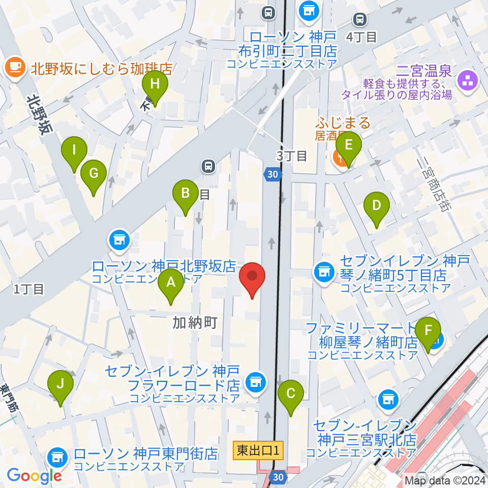 ジャパンギタースクール三宮校周辺のホテル一覧地図