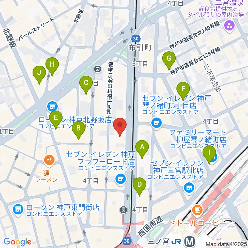 ジャパンギタースクール三宮校周辺のホテル一覧地図