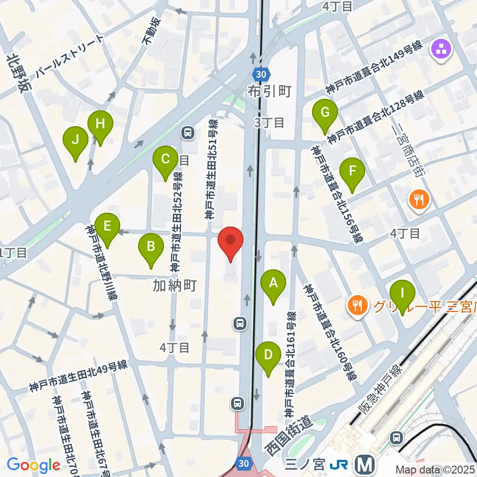 ジャパンギタースクール三宮校周辺のホテル一覧地図