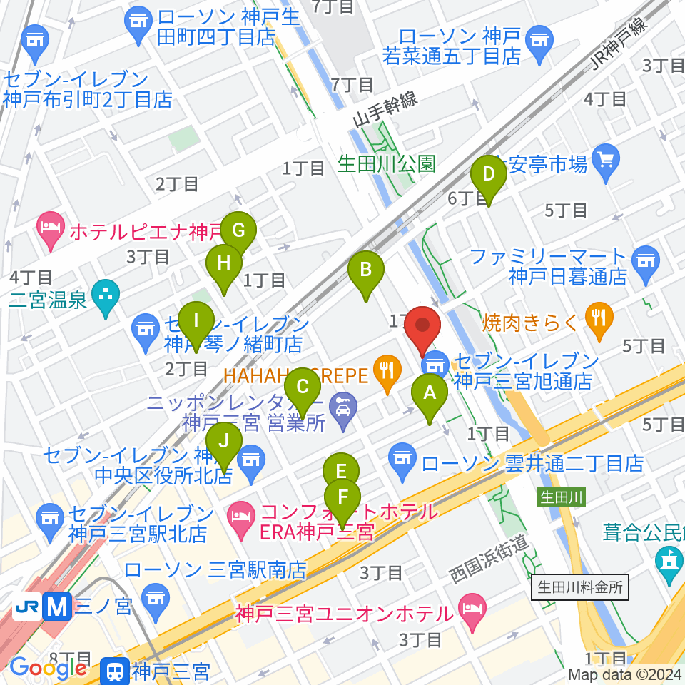 神戸三宮カフェプレジドン周辺のホテル一覧地図