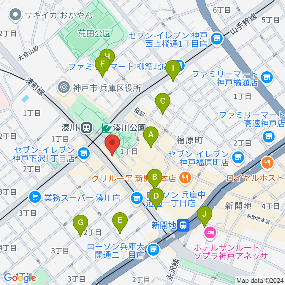 新開地MILKY SOUND周辺のホテル一覧地図