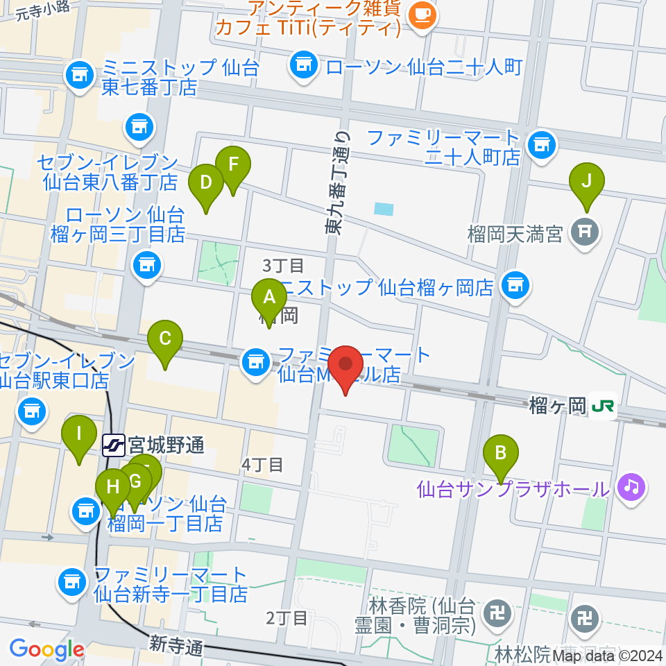 仙台音屋スタジオ＋周辺のホテル一覧地図