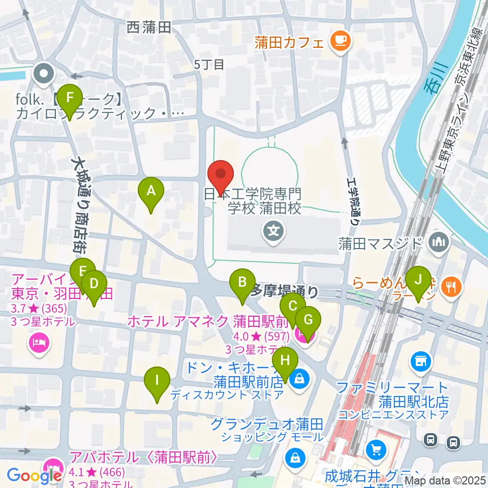 日本工学院アリーナ周辺のホテル一覧地図