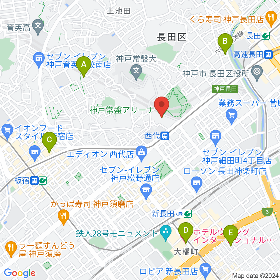 神戸常盤アリーナ周辺のホテル一覧地図