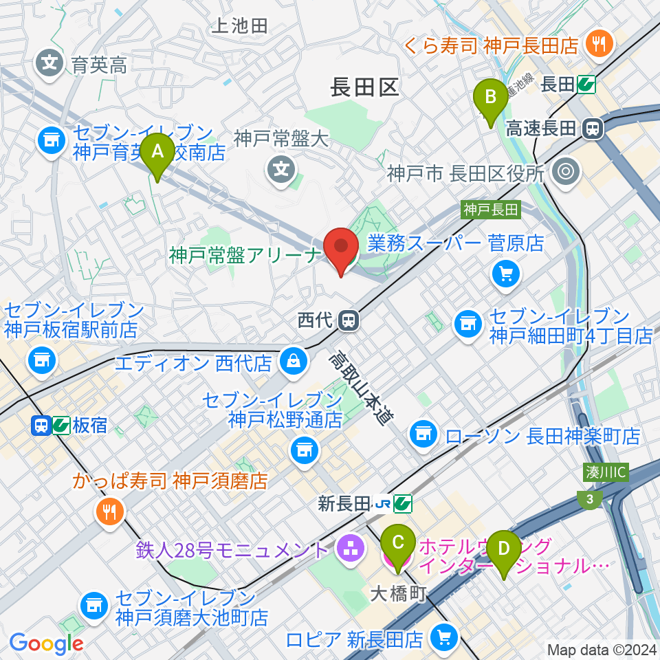 神戸常盤アリーナ周辺のホテル一覧地図