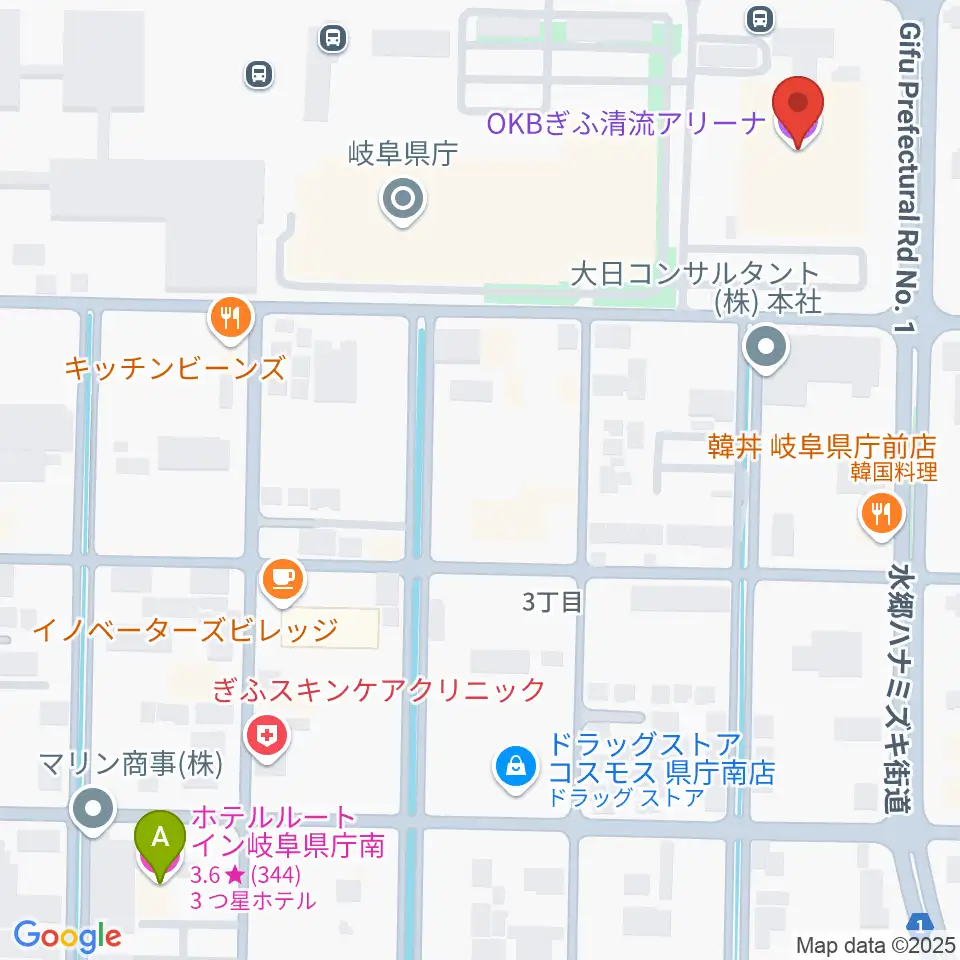OKBぎふ清流アリーナ周辺のホテル一覧地図