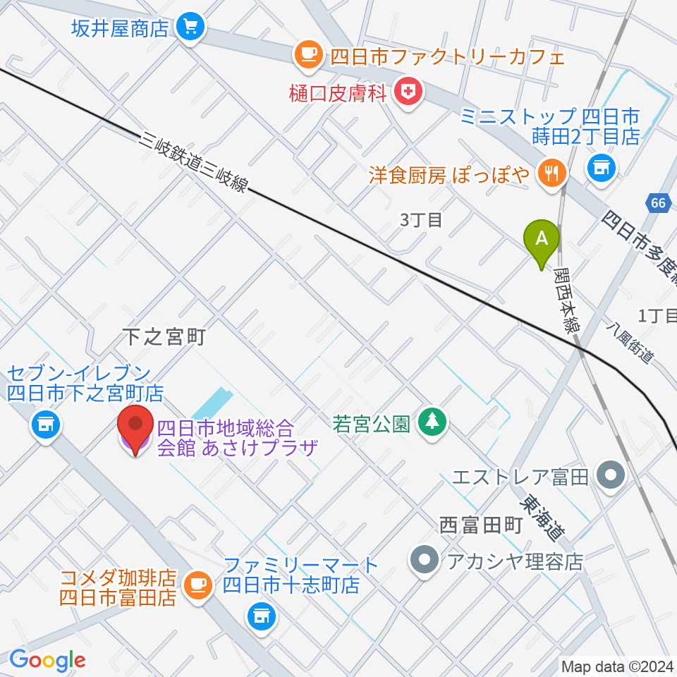 四日市地域総合会館あさけプラザ周辺のホテル一覧地図