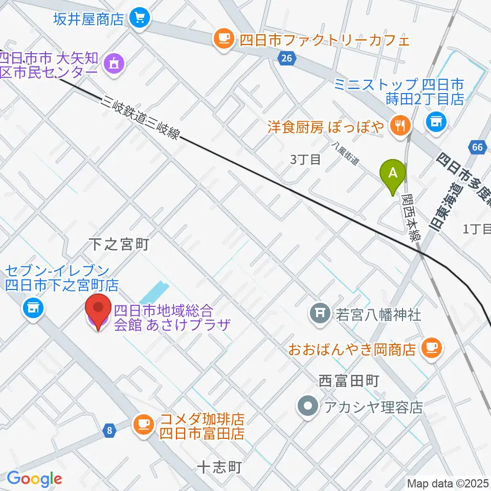 四日市地域総合会館あさけプラザ周辺のホテル一覧地図