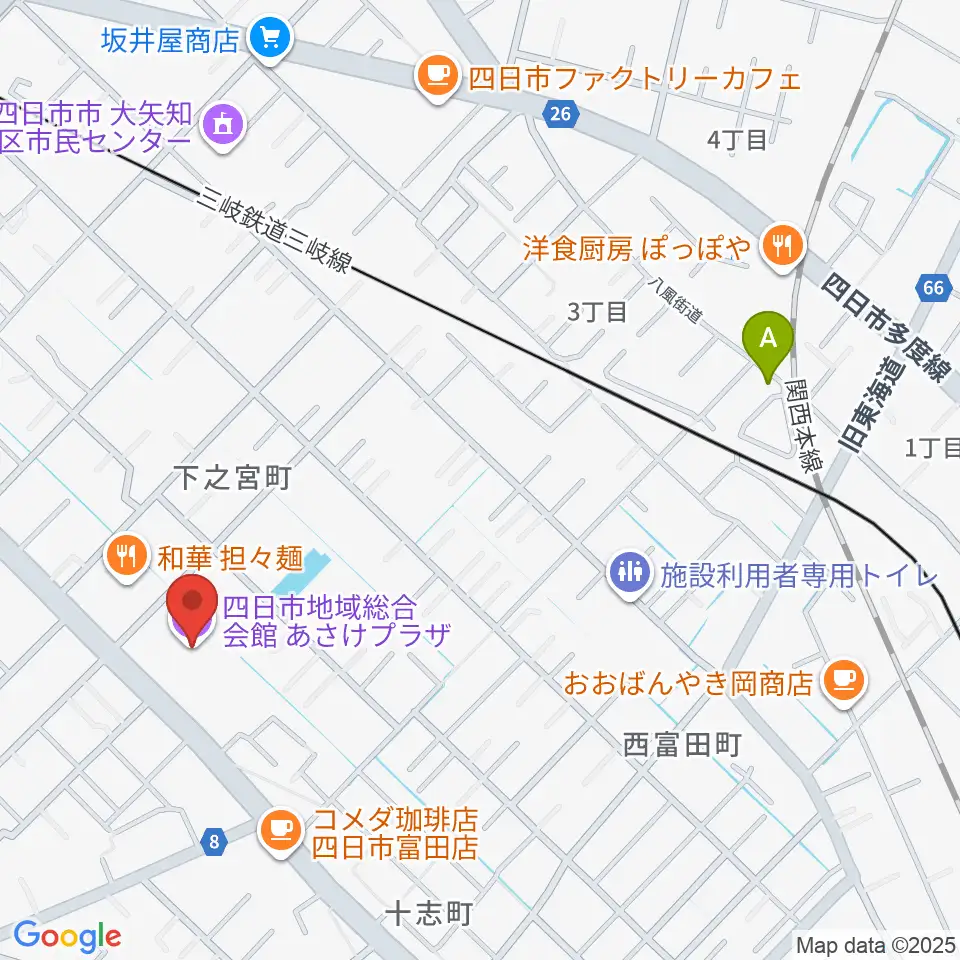 四日市地域総合会館あさけプラザ周辺のホテル一覧地図