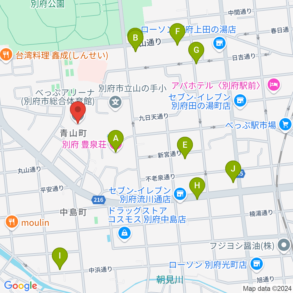 べっぷアリーナ周辺のホテル一覧地図