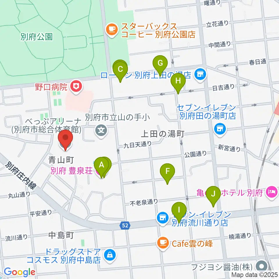 べっぷアリーナ周辺のホテル一覧地図