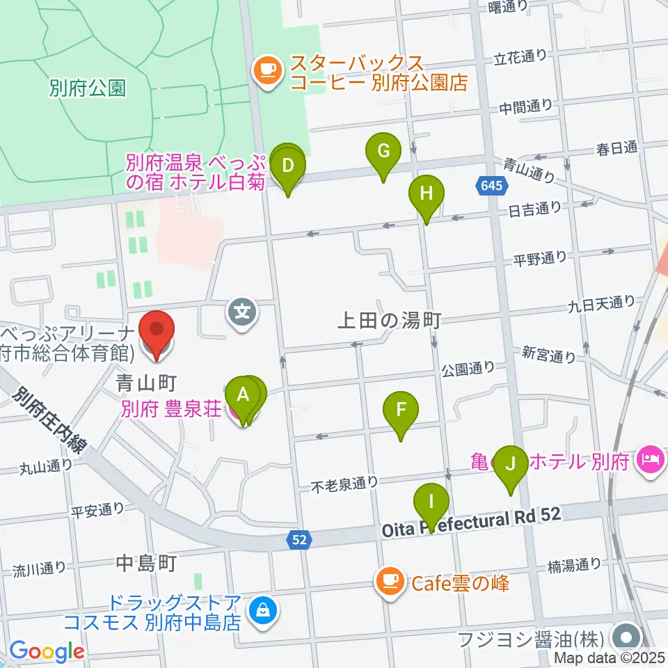 べっぷアリーナ周辺のホテル一覧地図