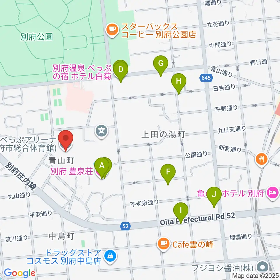 べっぷアリーナ周辺のホテル一覧地図