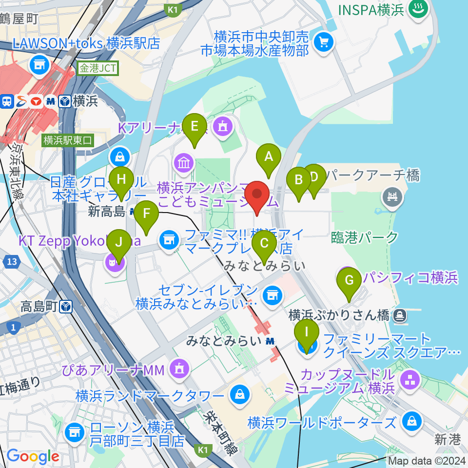 横浜みなとみらいブロンテ周辺のホテル一覧地図