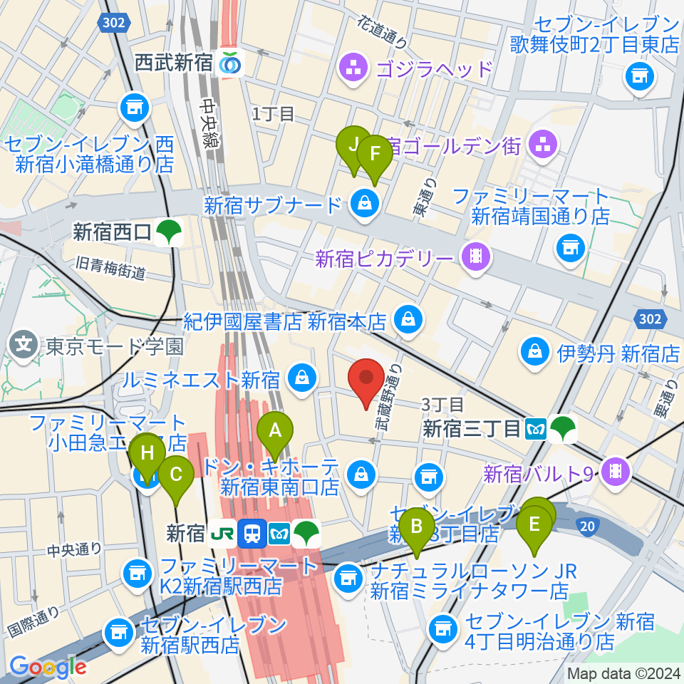 新宿武蔵野館周辺のホテル一覧地図