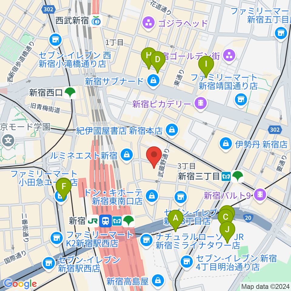 新宿武蔵野館周辺のホテル一覧地図