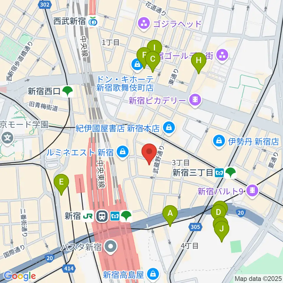 新宿武蔵野館周辺のホテル一覧地図